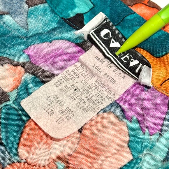 Vtg Cabrais Womens Tropical Hawaiian Shirt Rayon Button Floral Teal Hibiscus - Picture 8 of 11